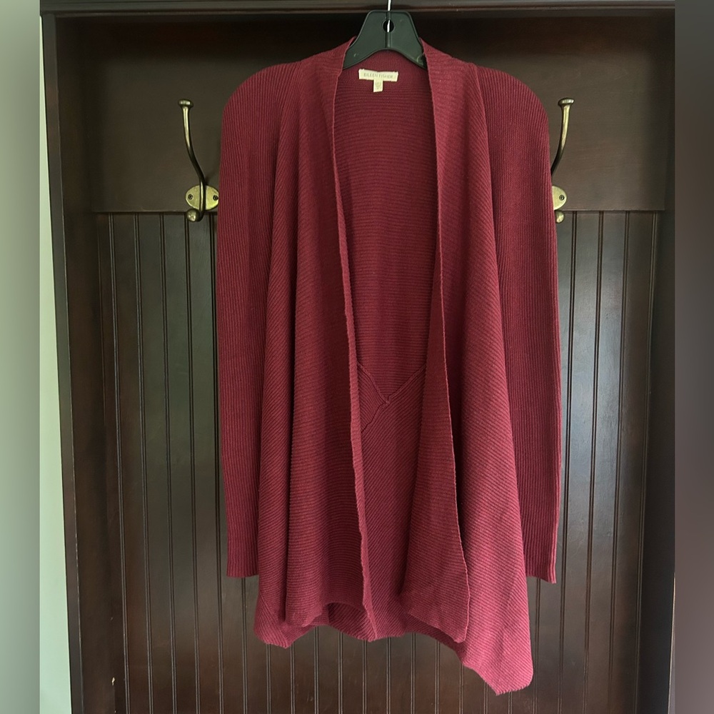 EILEEN FISHER Burgundy Cotton Linen Rib Knit Open Cardigan Relaxed Comfort Small - Picture 3 of 11